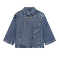 Women's short sleeved stand collar denim Blazer Coat