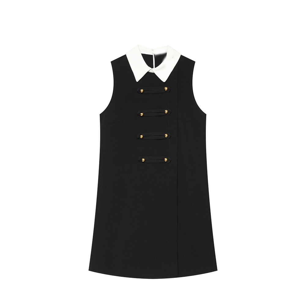 Women's rope knot buckle splicing lapel mini dress