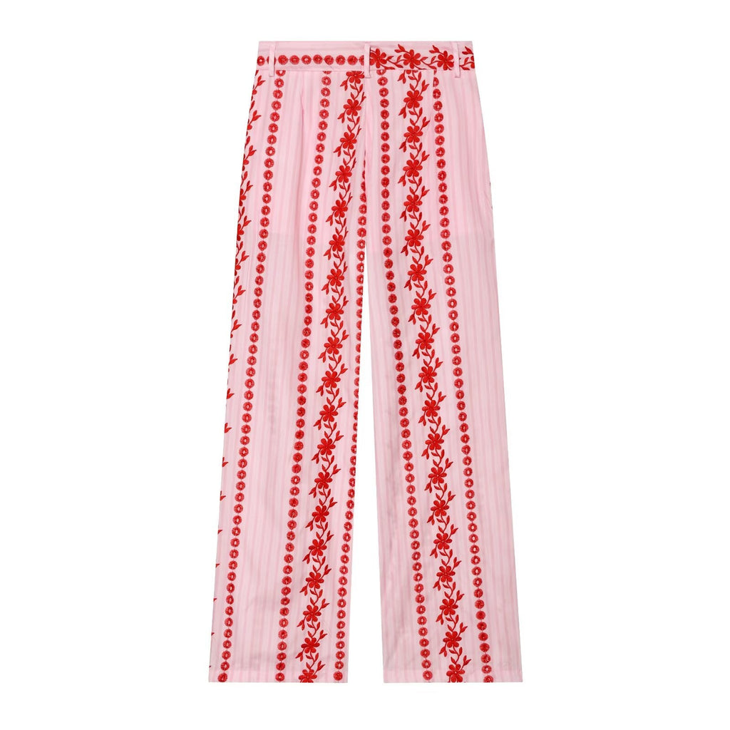 Women's casual hollowed out embroidered pants
