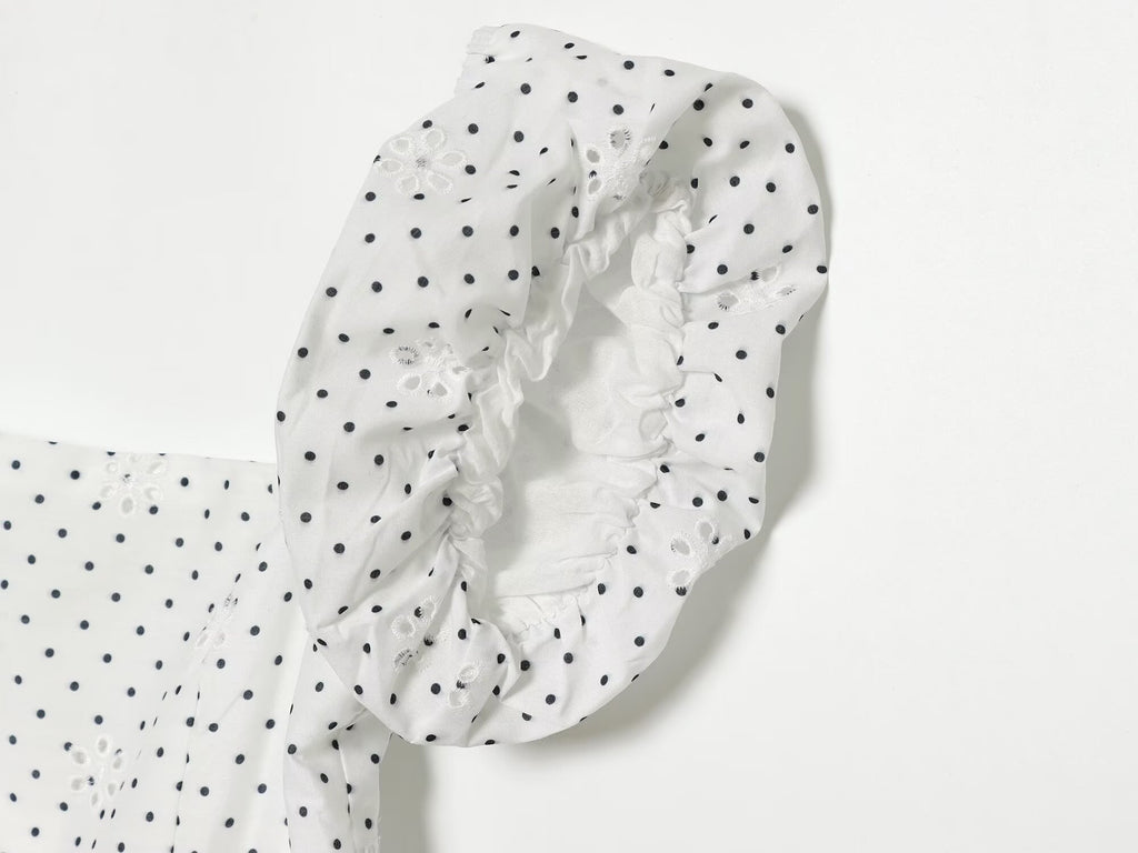 Women's hollowed out embroidered polka dot top