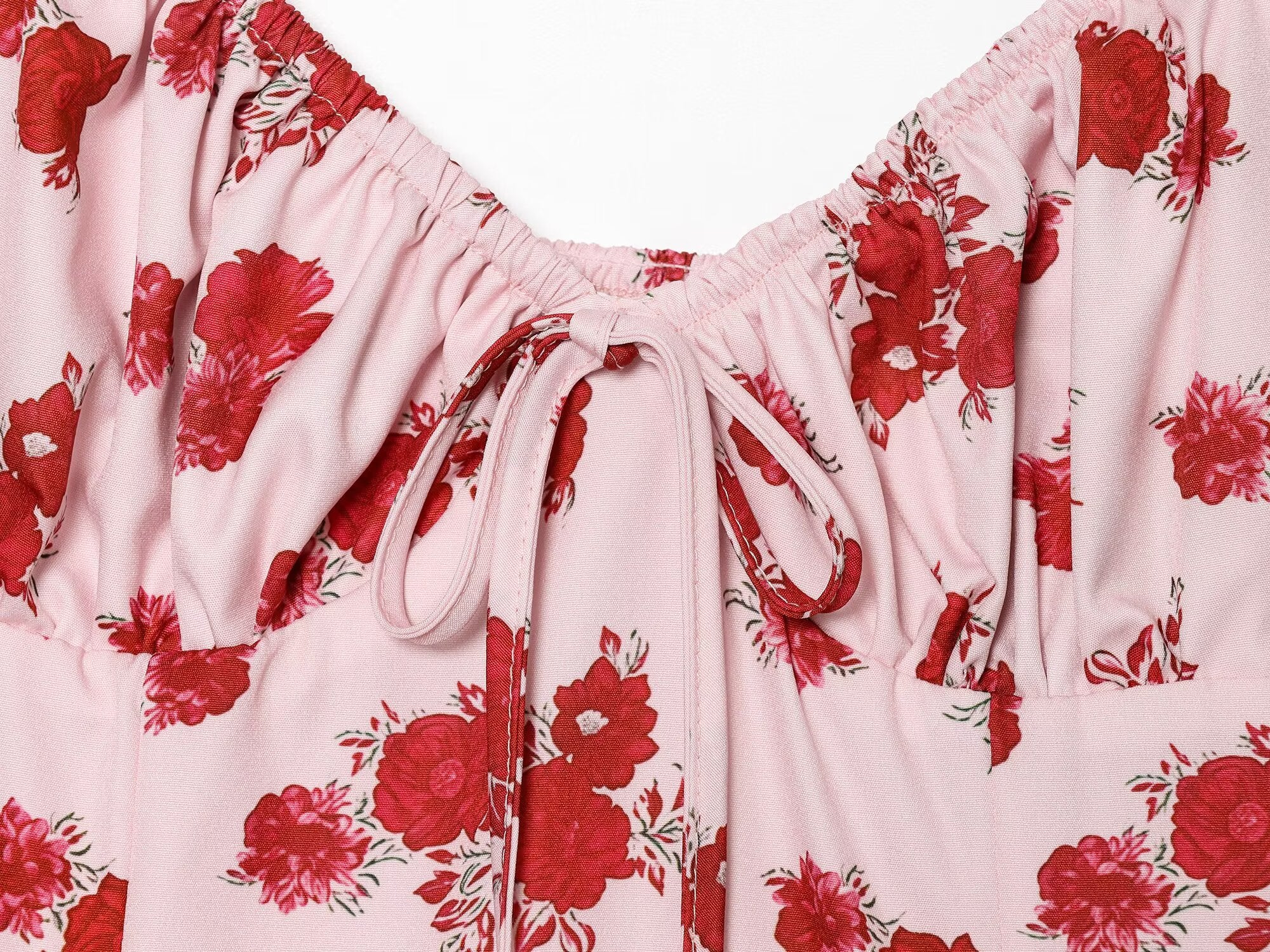 Women's printed ruffle edge suspender dress