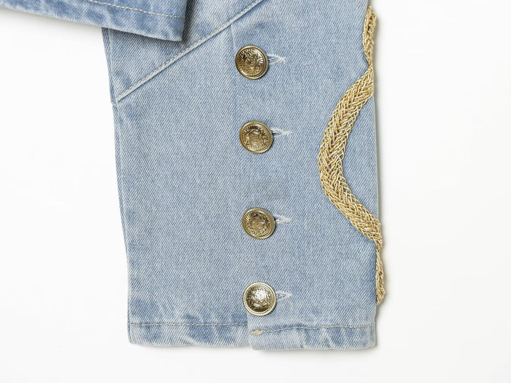 Women's button decoration short denim Coat