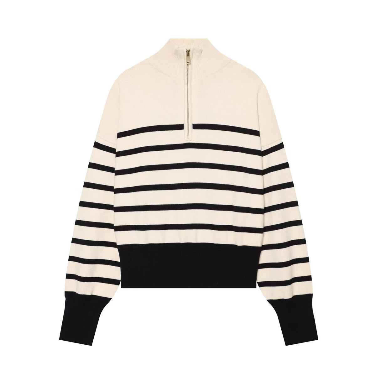 Women's soft textured zipper striped knitted sweater