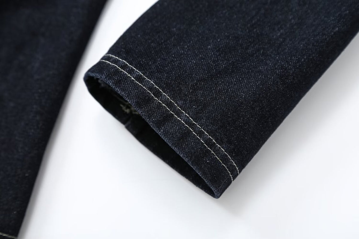 Women's double zipper design slim denim shirt