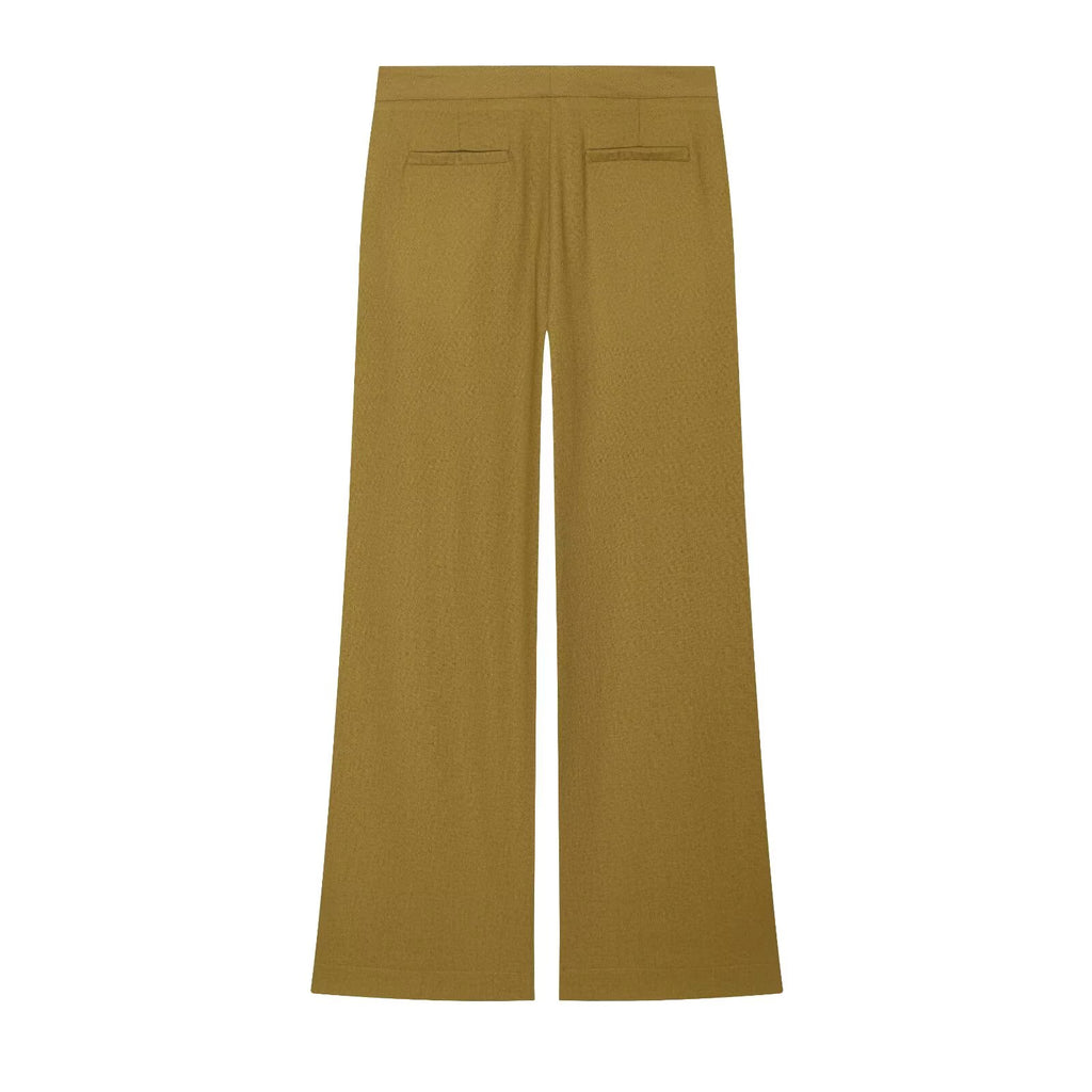 suit Women's 2 pieces loose rope knot buckle linen blend shirt+Pants