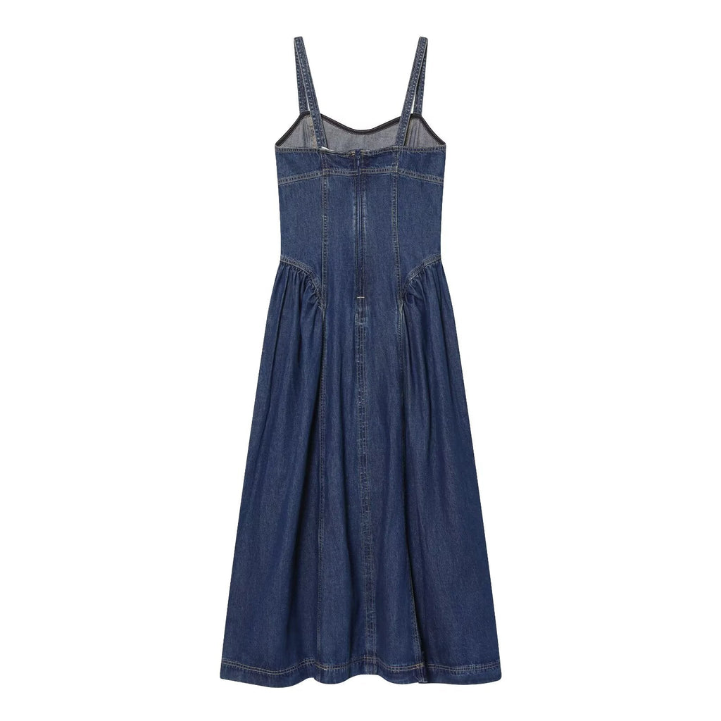 Women's flared skirt hem vacation style denim dress