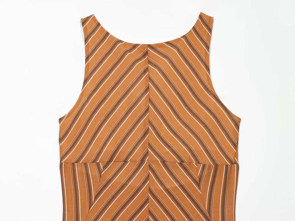 Women's sexy backless striped MIDI dress