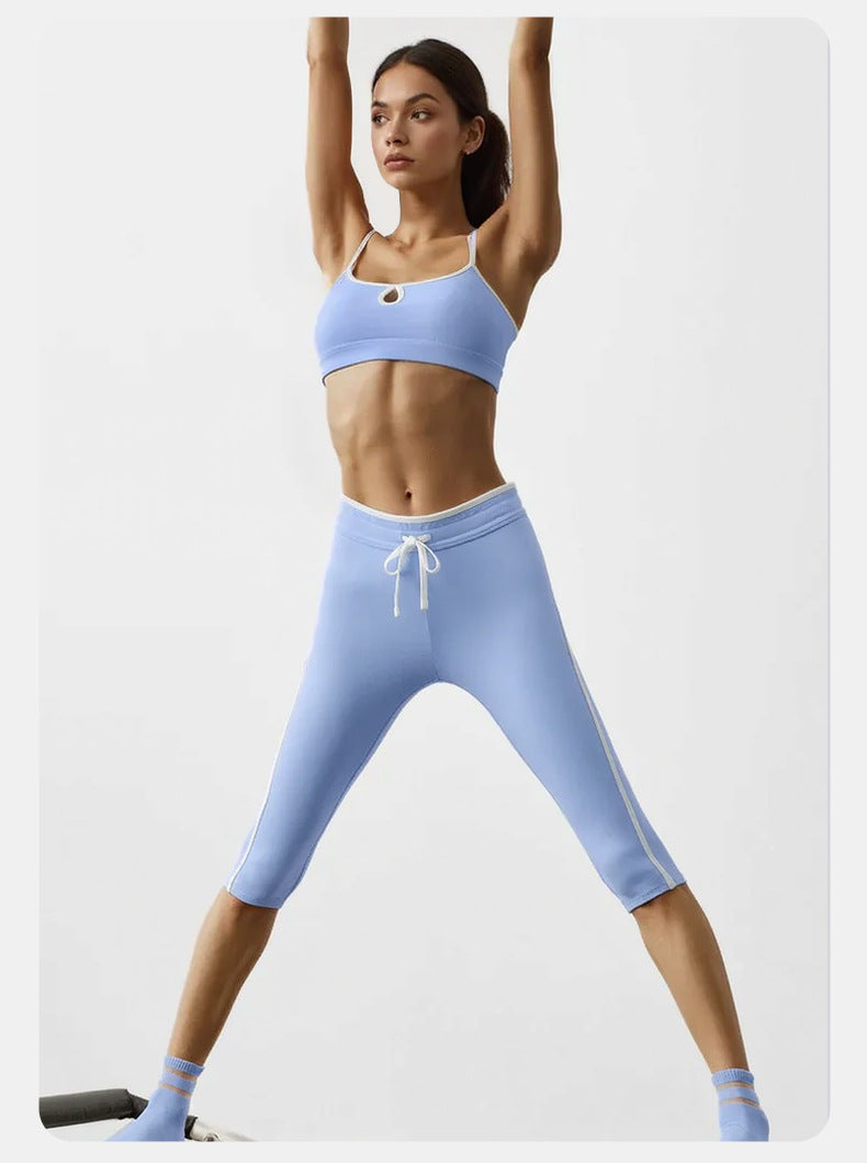 Women's new contrast sling sports bra seven-point yoga pants yoga suit