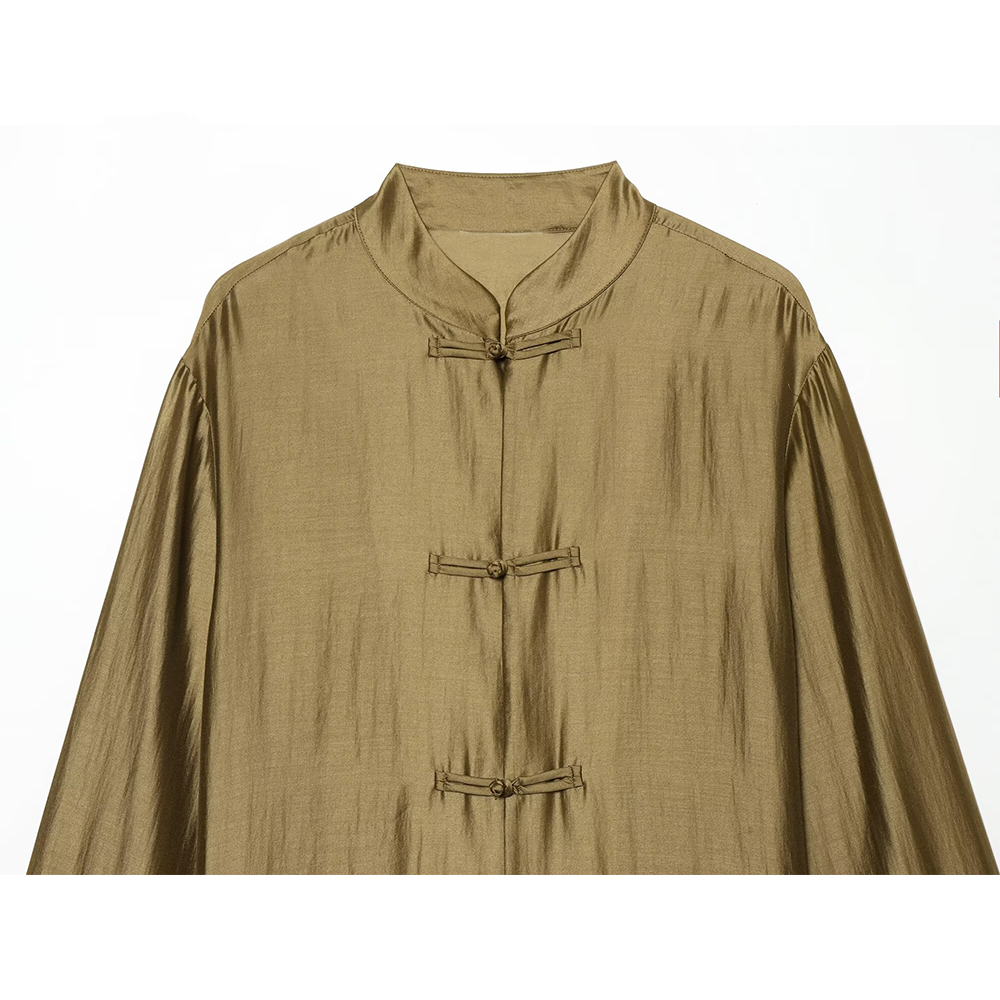 Women's rope knot decoration casual satin shirt