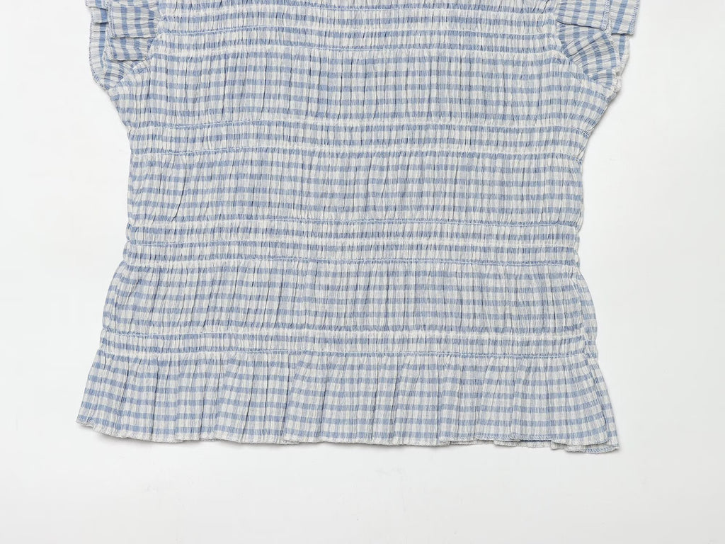Women's short honeycomb plaid top