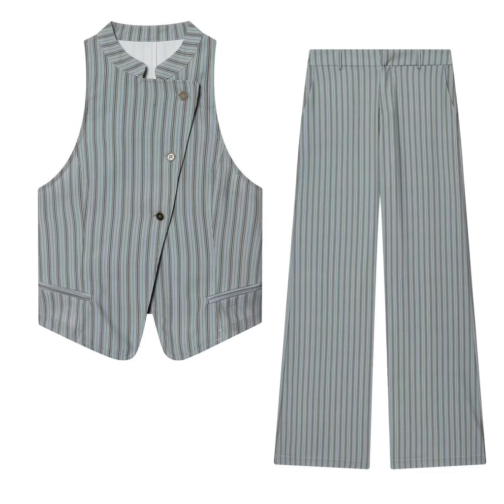 suit Women's 2 pieces sleeveless striped vest+Pants
