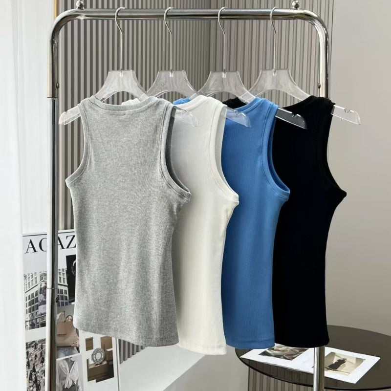 2026 women's new fashion Joker sports embroidery slim threaded vest