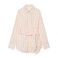Women's lace up design loose striped shirt