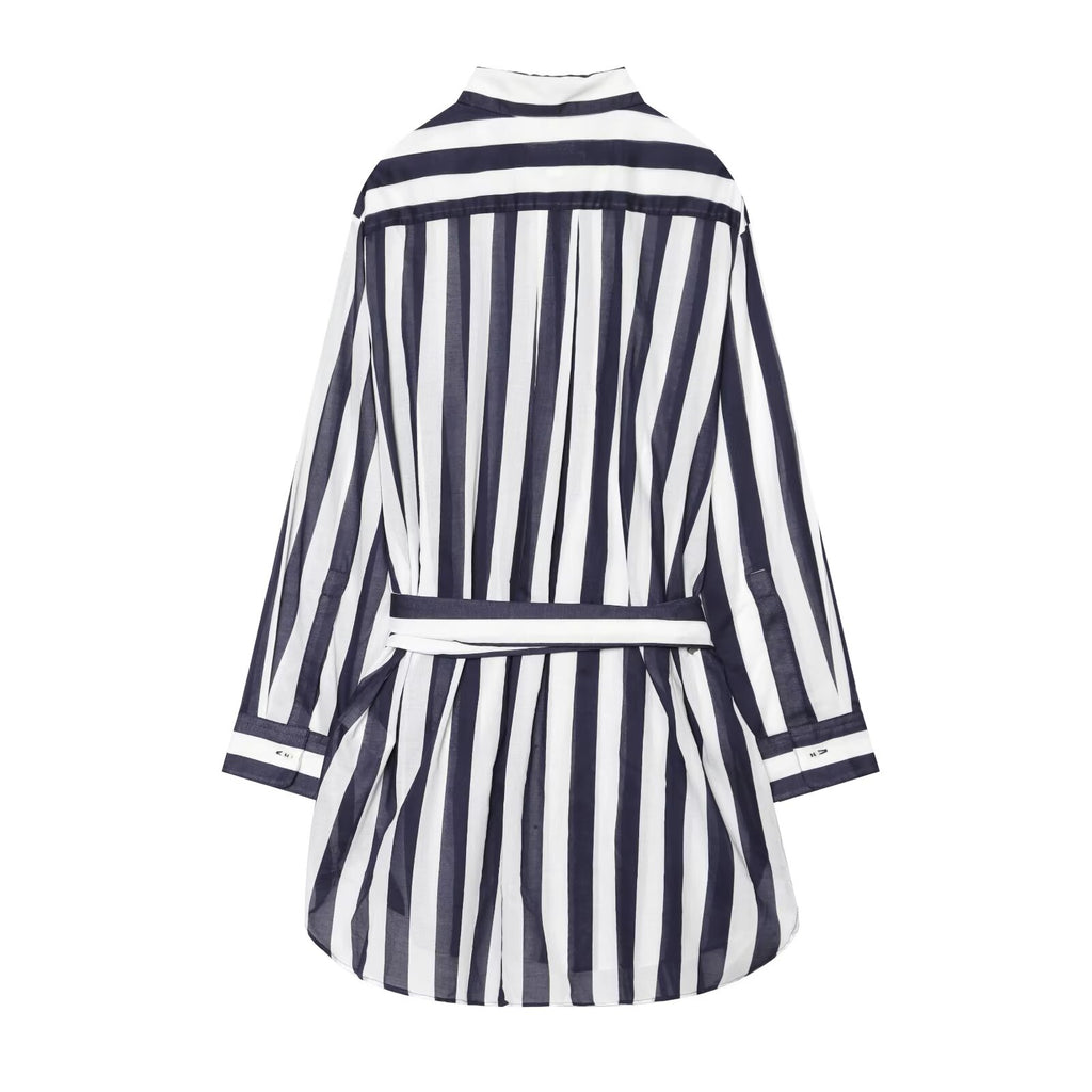 Women's With Belt Long Style Striped Shirt