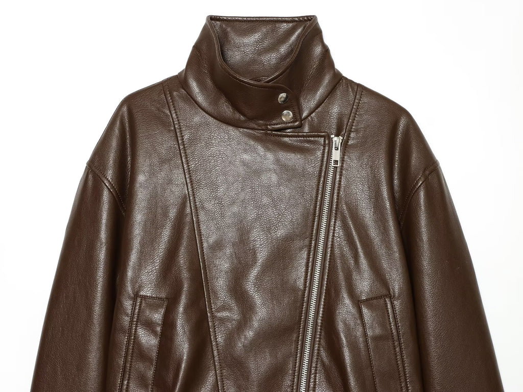 Women's large lapel imitation leather jacket Coat
