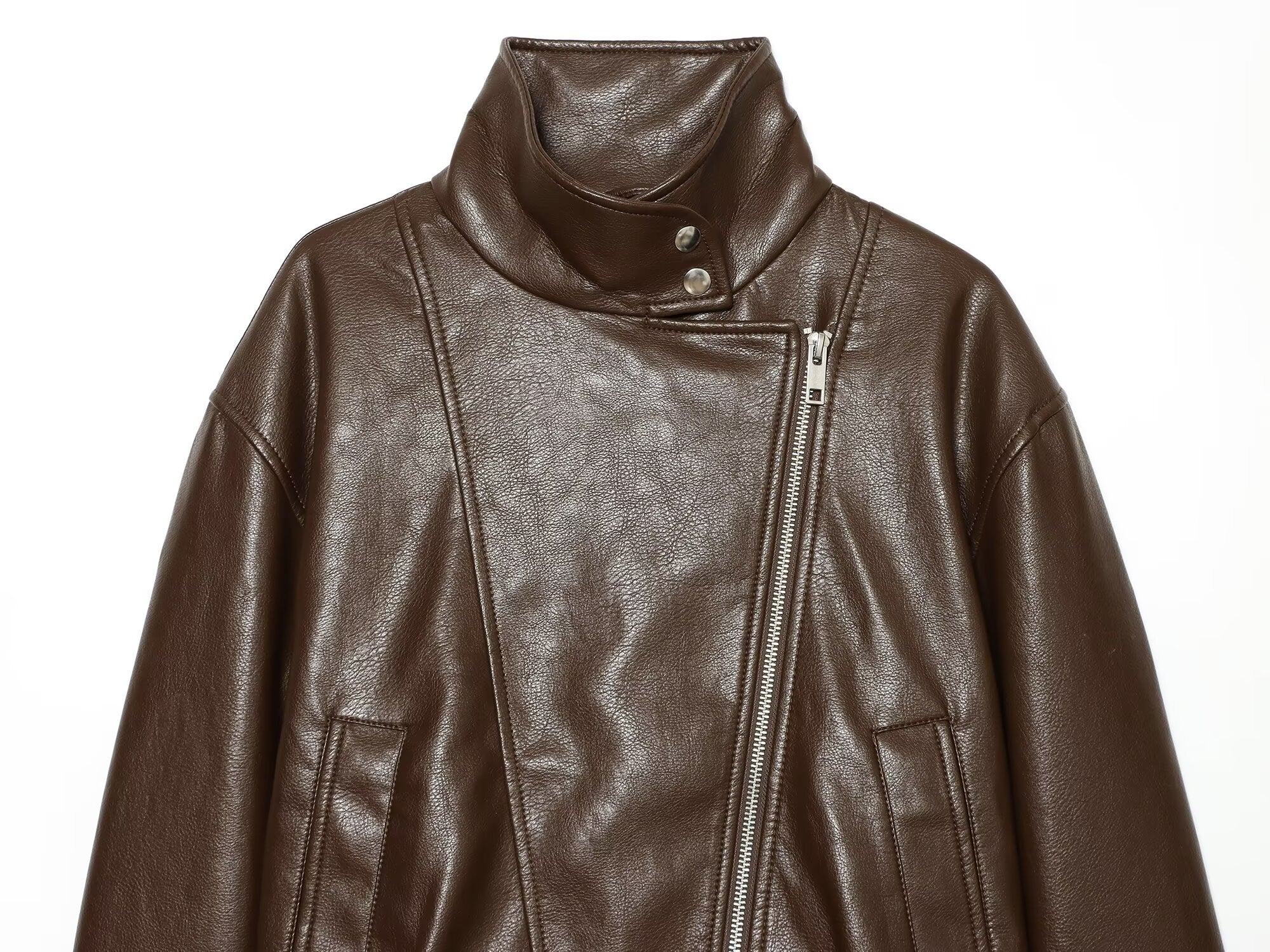 Women's large lapel imitation leather jacket Coat