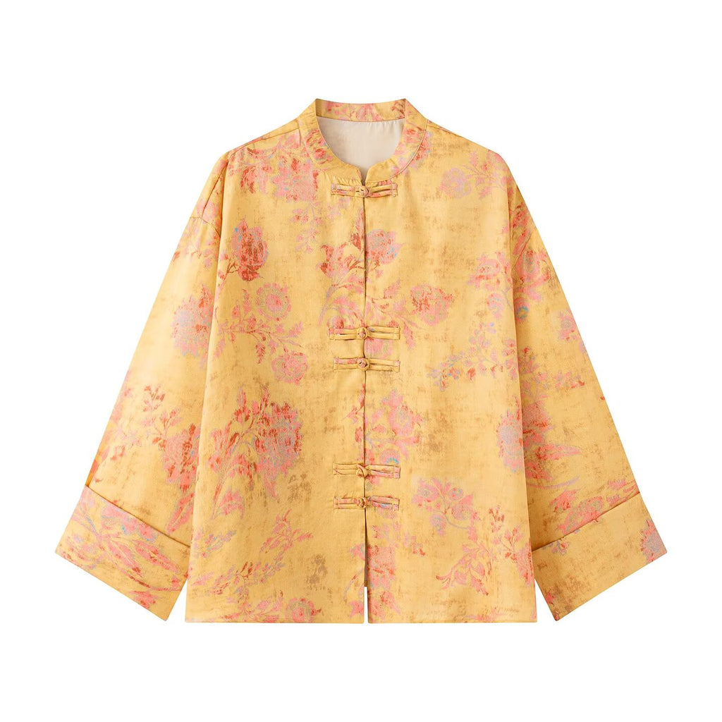 suit Women's 2 pieces new Chinese style stand collar printed top+Pants