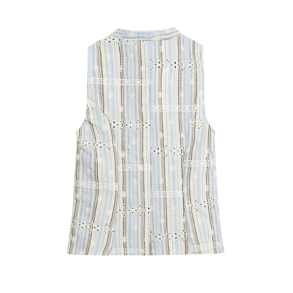 suit Women's 2 pieces sleeveless striped embroidered top+skirt
