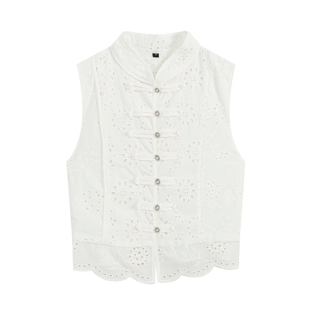suit Women's 2 pieces artificial jewelry buckle hollow embroidery top+skirt