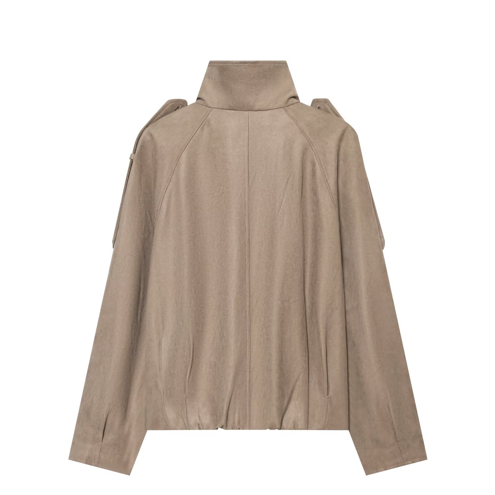 Women's suede textured stand collar double breasted Coat