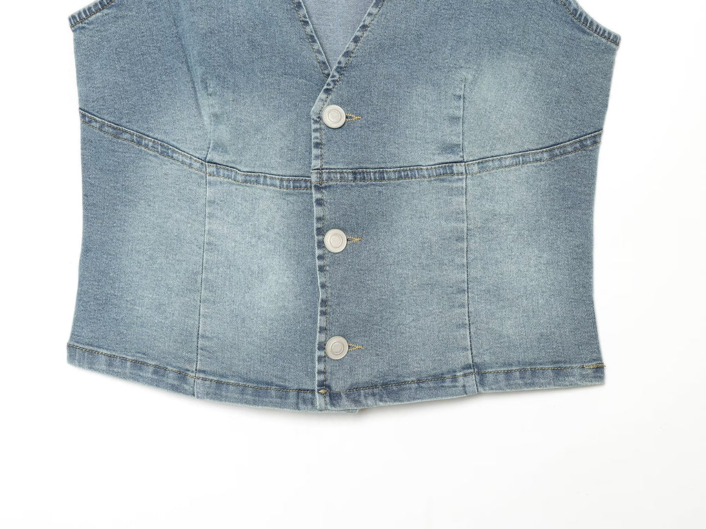 suit Women's 2 pieces slim denim vest style top+denim shorts
