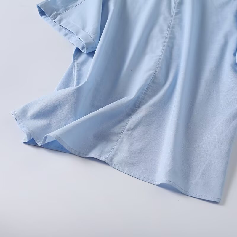 Women's casual linen blend short sleeved shirt