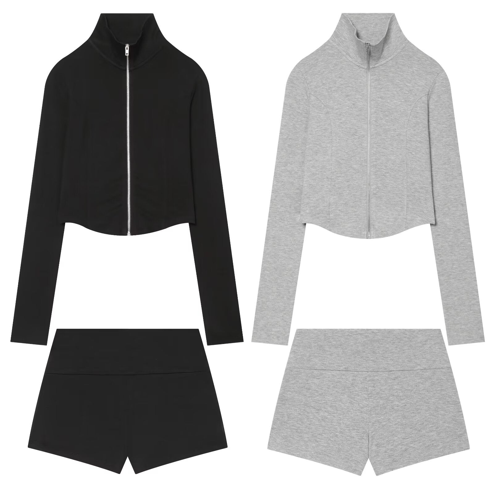 suit Women's 2 pieces slim short zipper sweatshirt+shorts