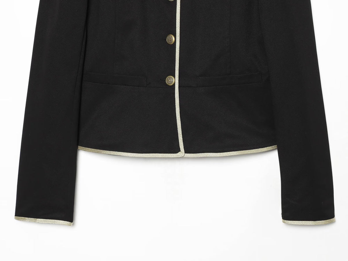 Women's slim contrasting color trimmed Blazer Coat