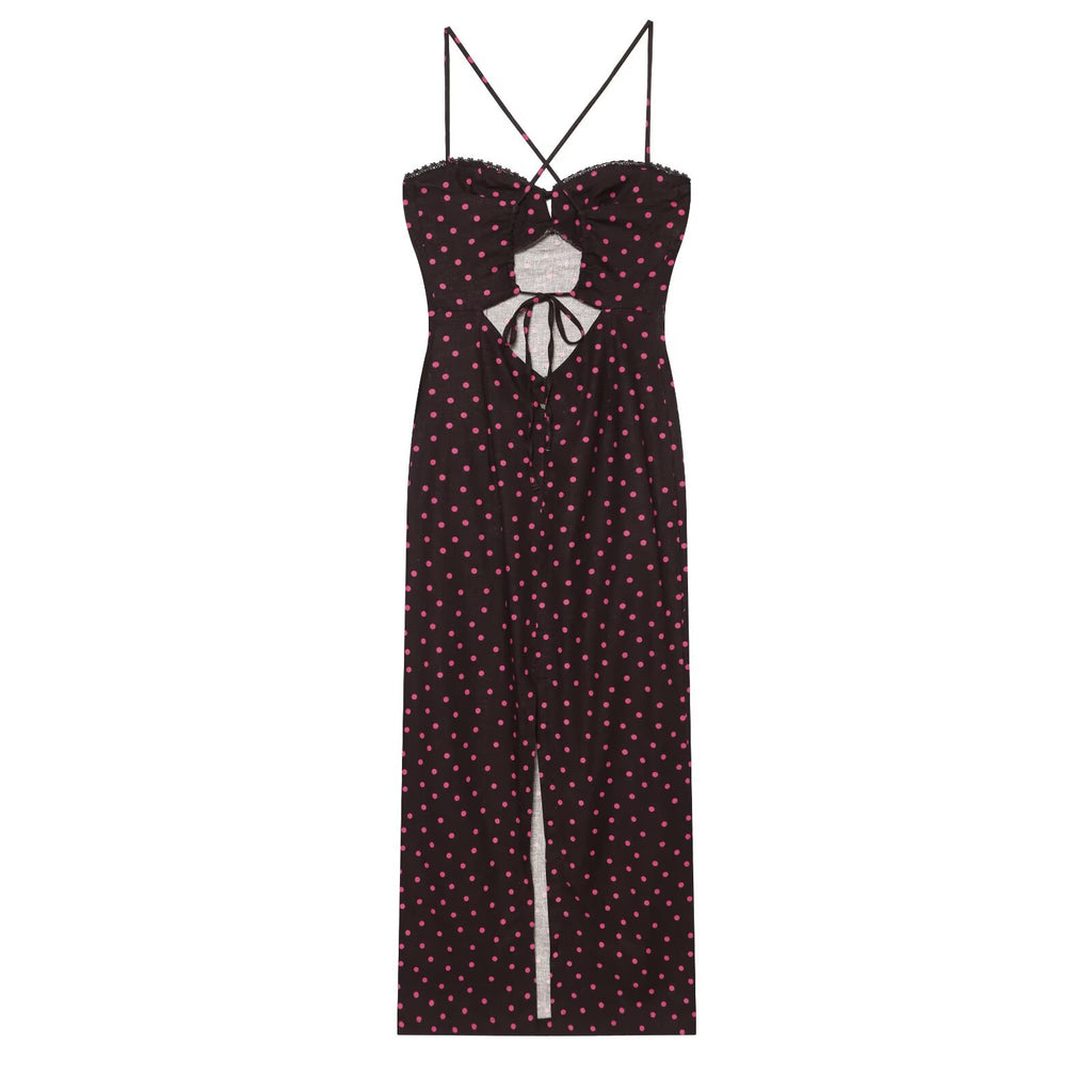 Women's polka dot suspender MIDI dress