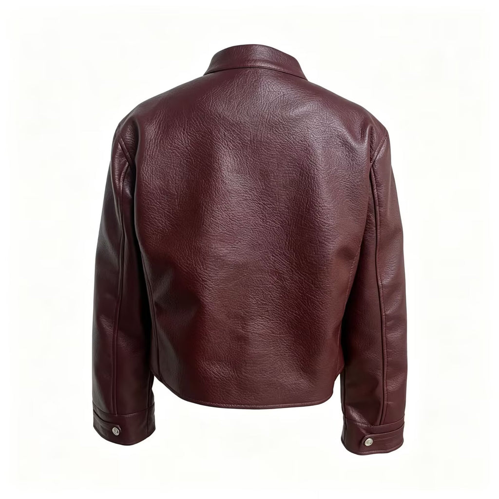 Women's button decoration short Faux Leather jacket Coat