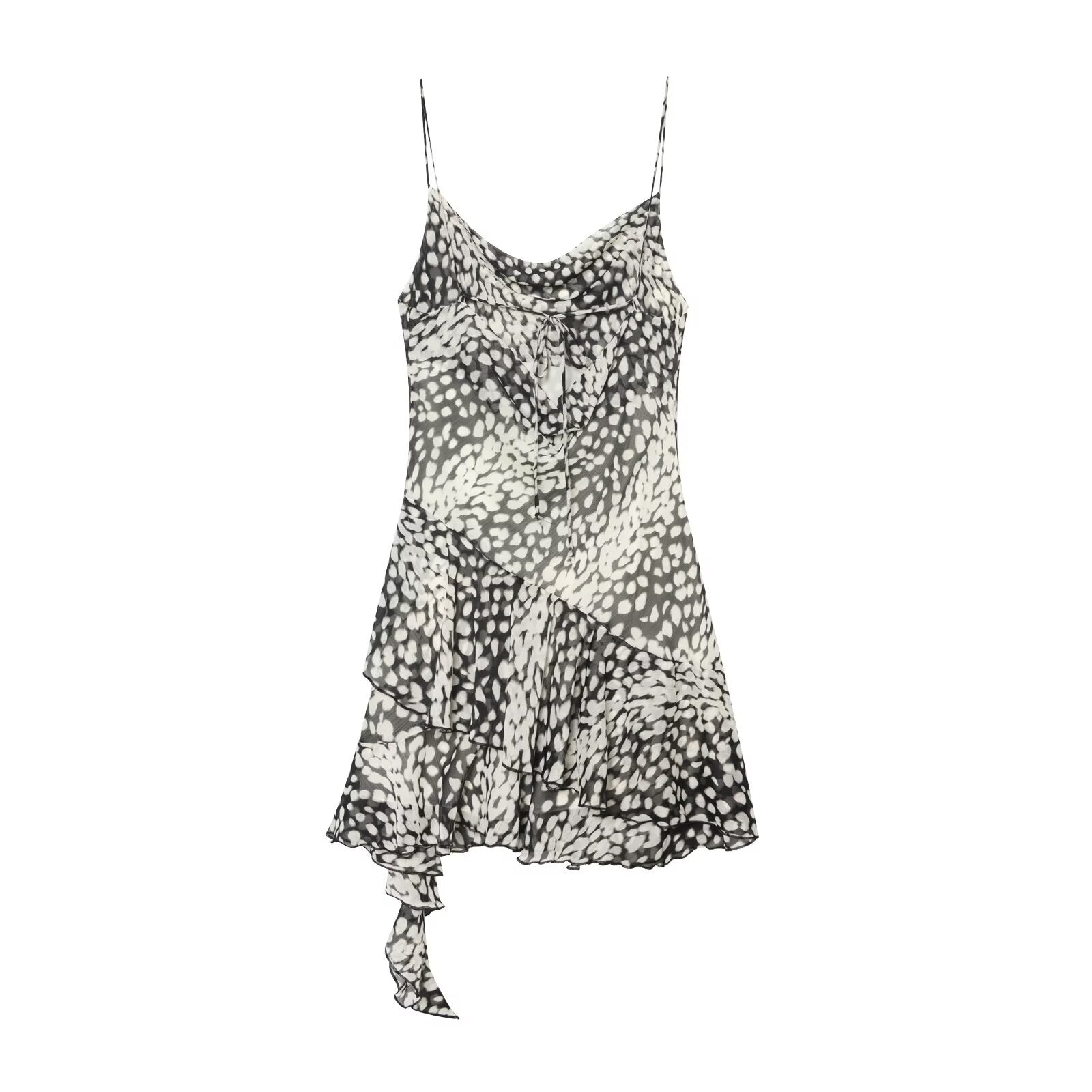 Women's asymmetric printed suspender dress