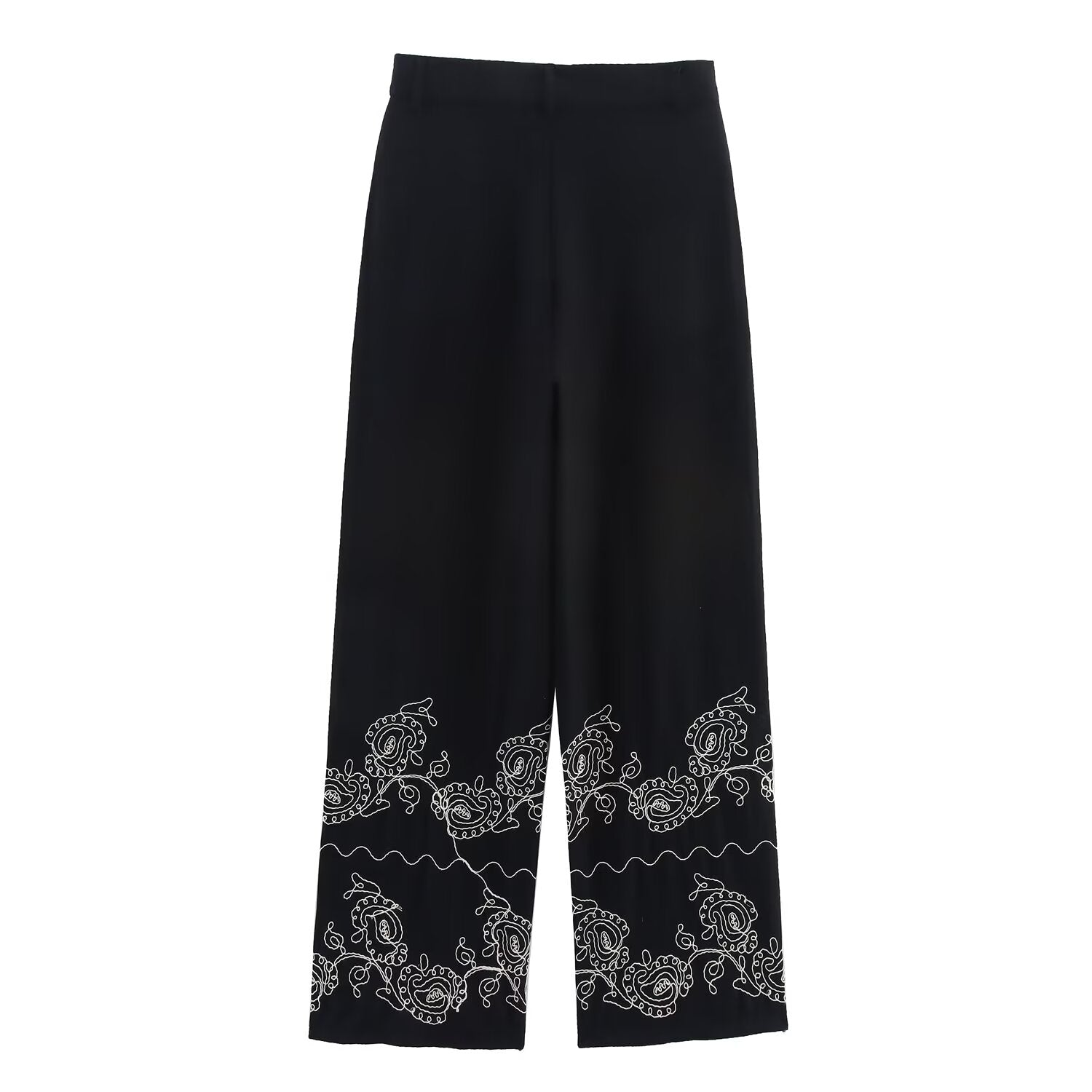 Women's casual embroidered wide leg pants