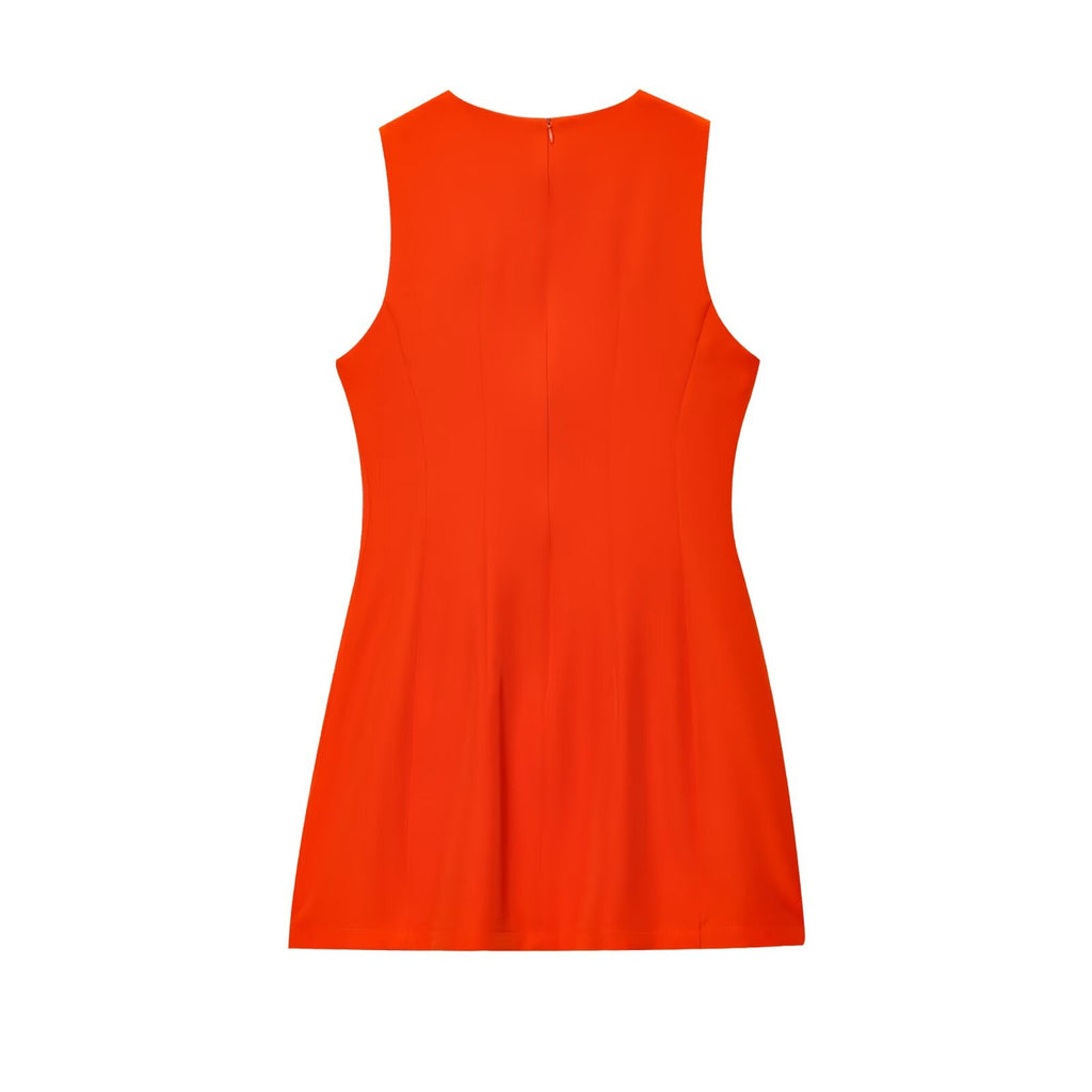 Women's O Neck fluffy sleeveless mini dress