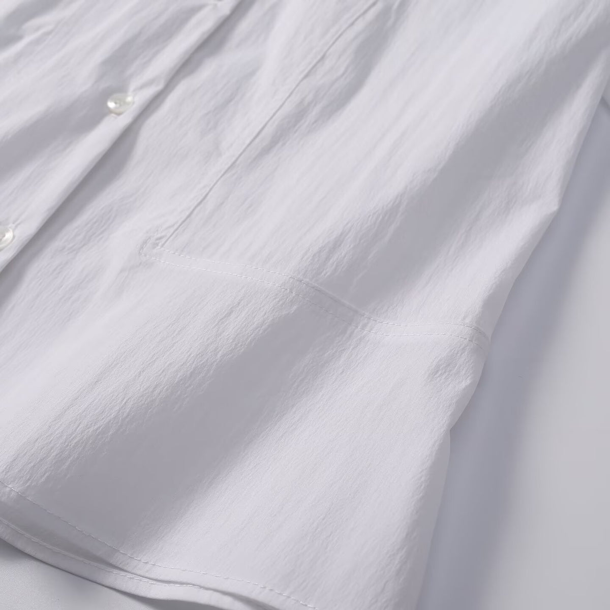 Women's slim collarless short poplin shirt