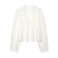 Women's lace decoration short V-neck shirt