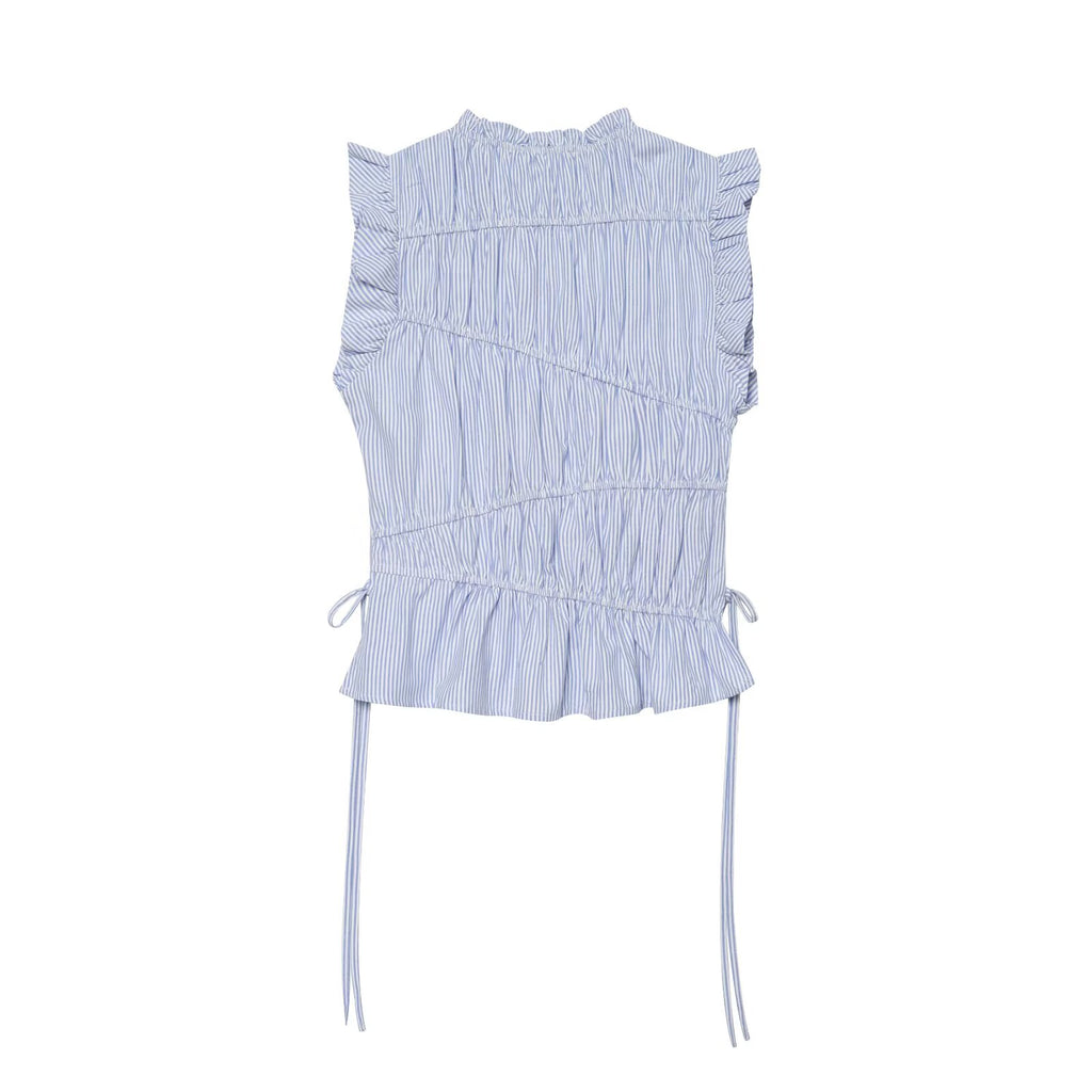 Women's lace up decorative elastic striped top