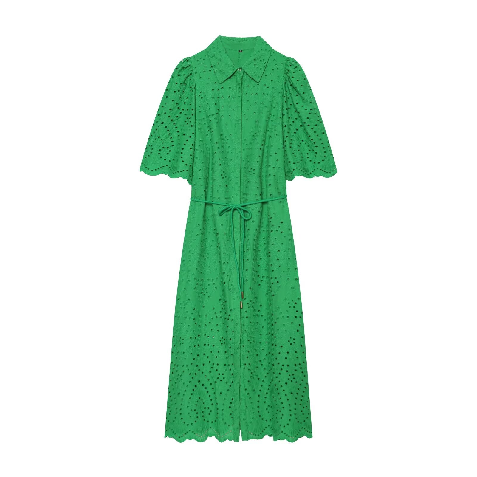 Women's hollowed out embroidered shirt style dress