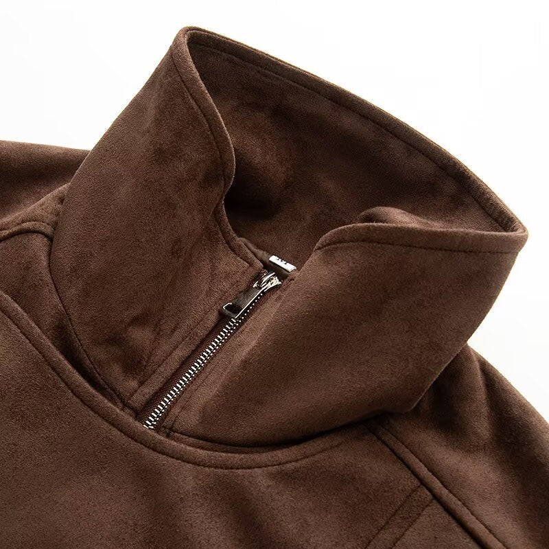 Women's loose Lapel Faux Leather suede jacket Coat