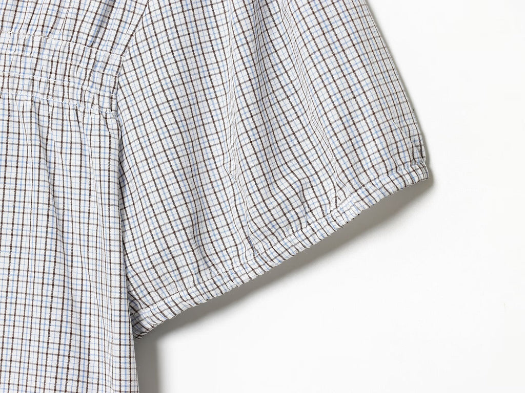 Women's short sleeved plaid elastic poplin shirt