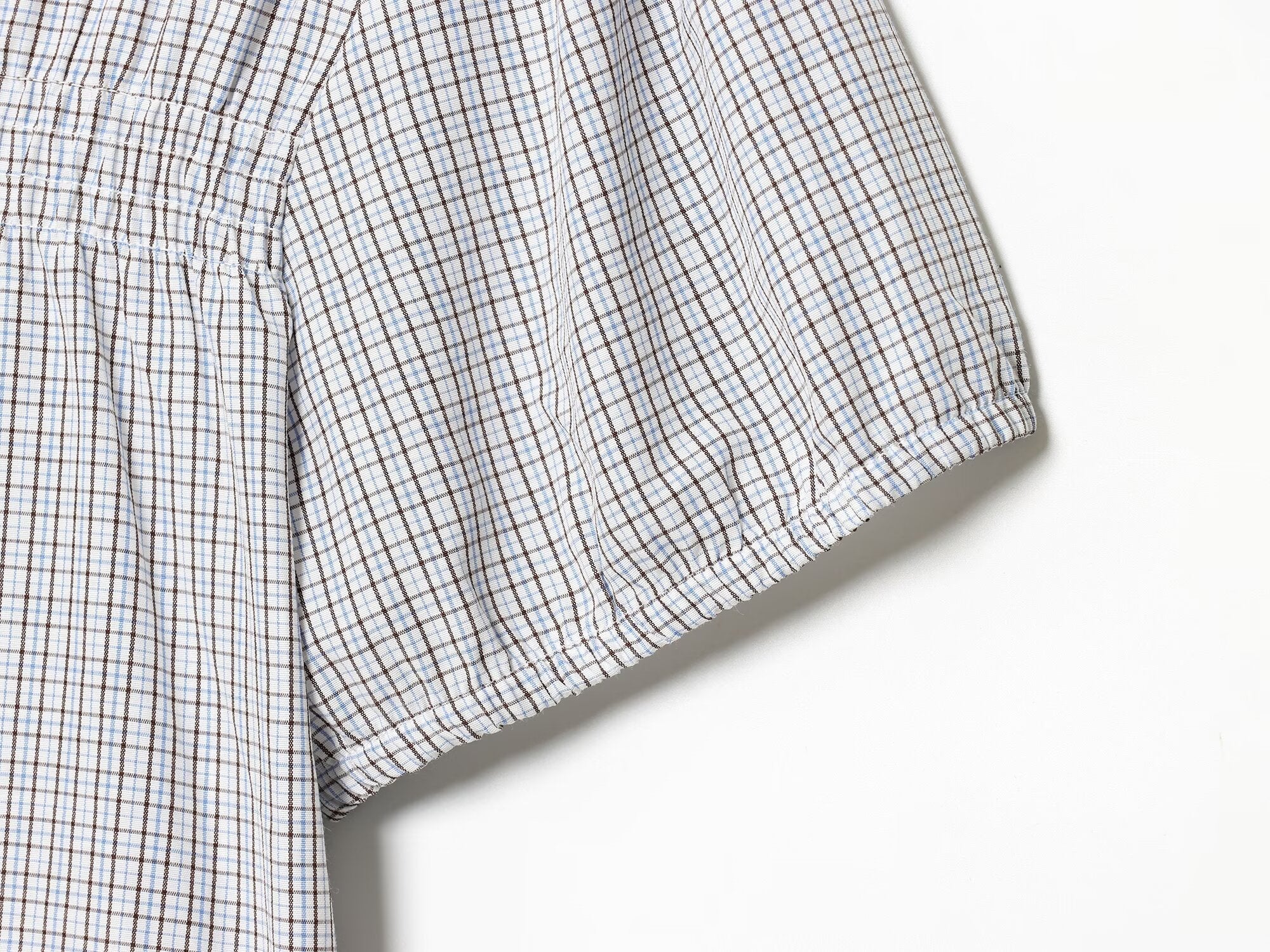 Women's short sleeved plaid elastic poplin shirt
