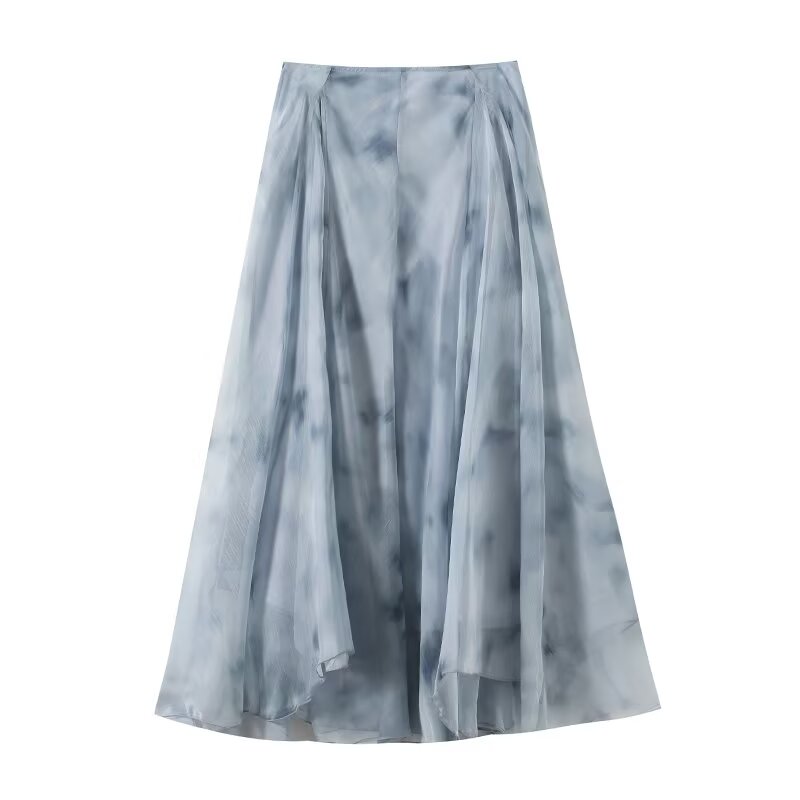Women's ruffled hem draped printed MIDI skirt