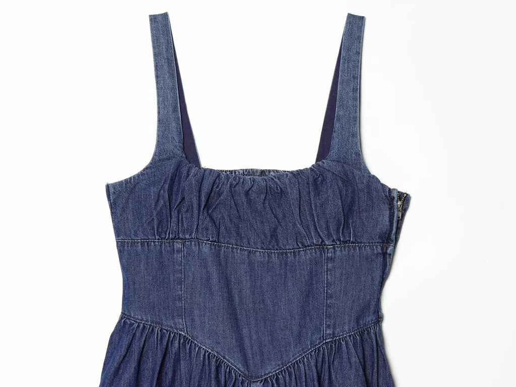 Women's sleeveless backless denim MIDI dress