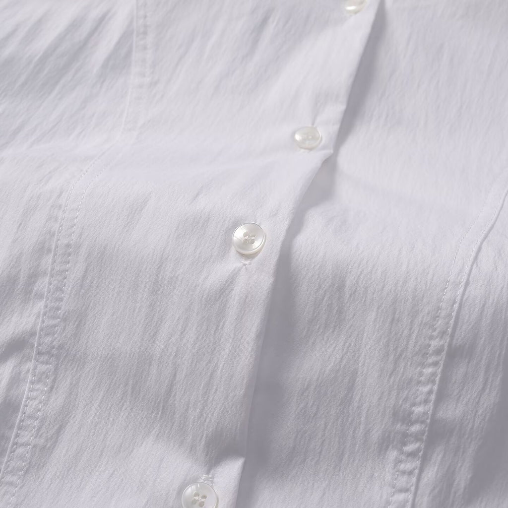 Women's slim collarless short poplin shirt
