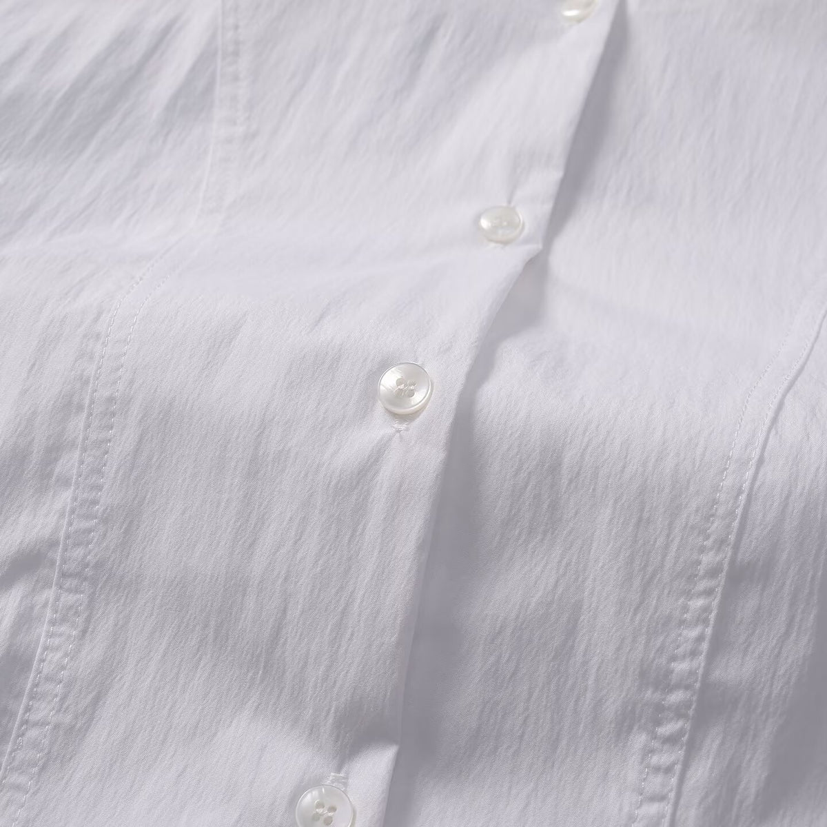 Women's slim collarless short poplin shirt