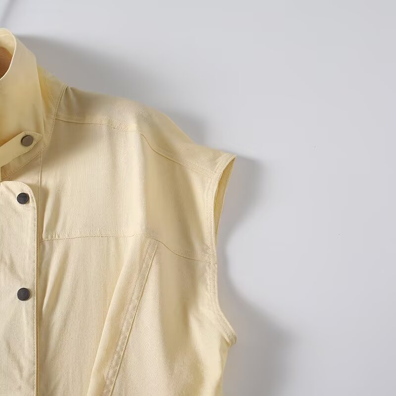 Women's casual linen blended stand collar shirt