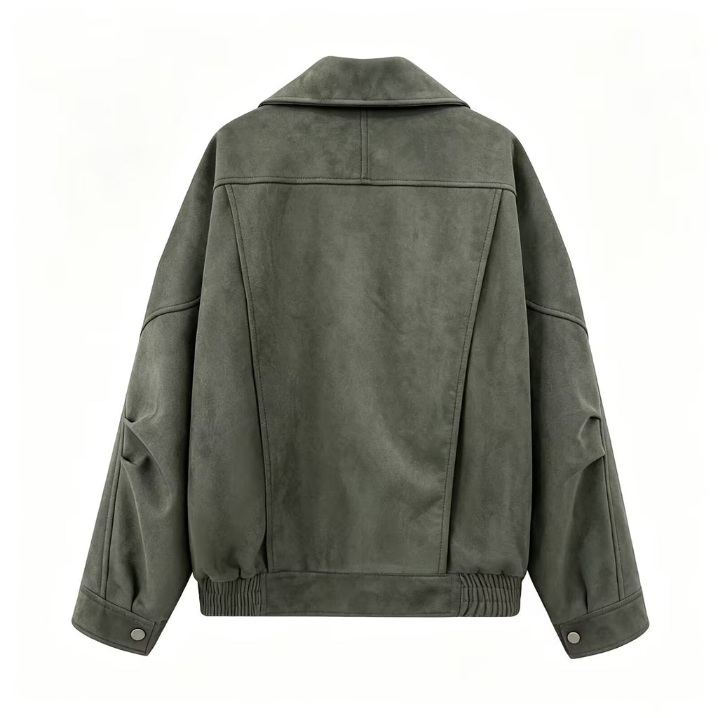 Women's loose Lapel Faux Leather suede jacket Coat