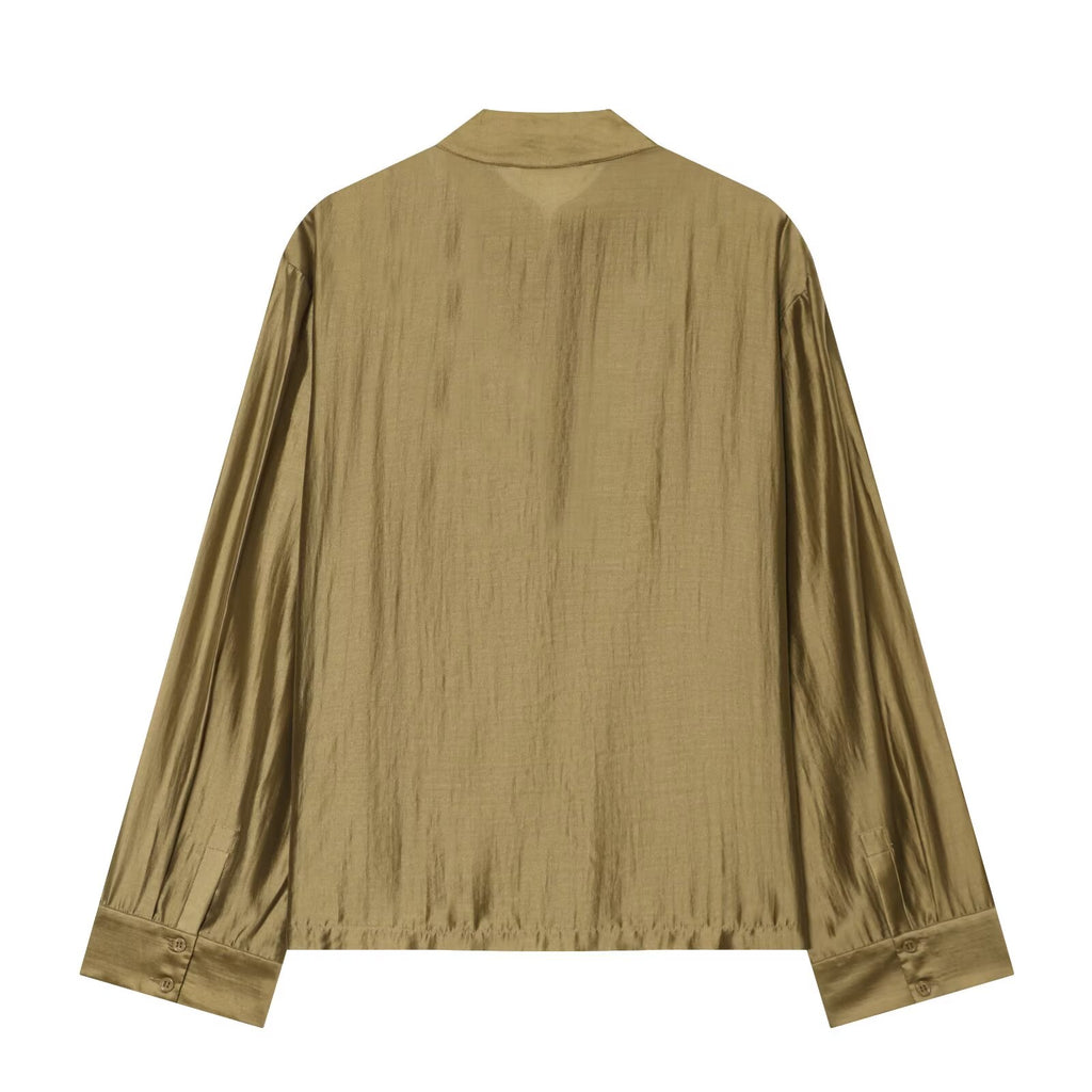 Women's rope knot decoration casual satin shirt