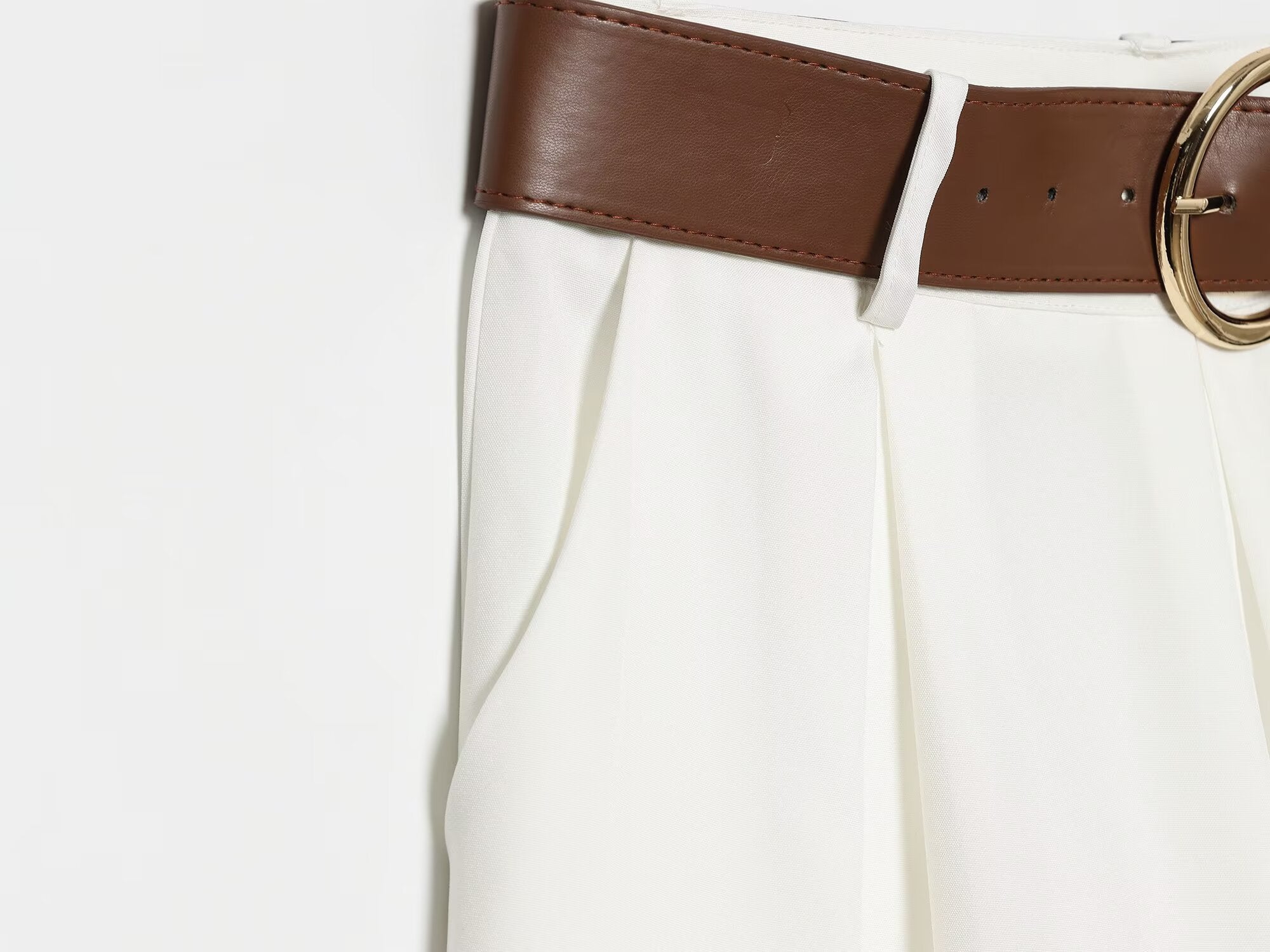 Women's with Belt casual pleated wide leg pants