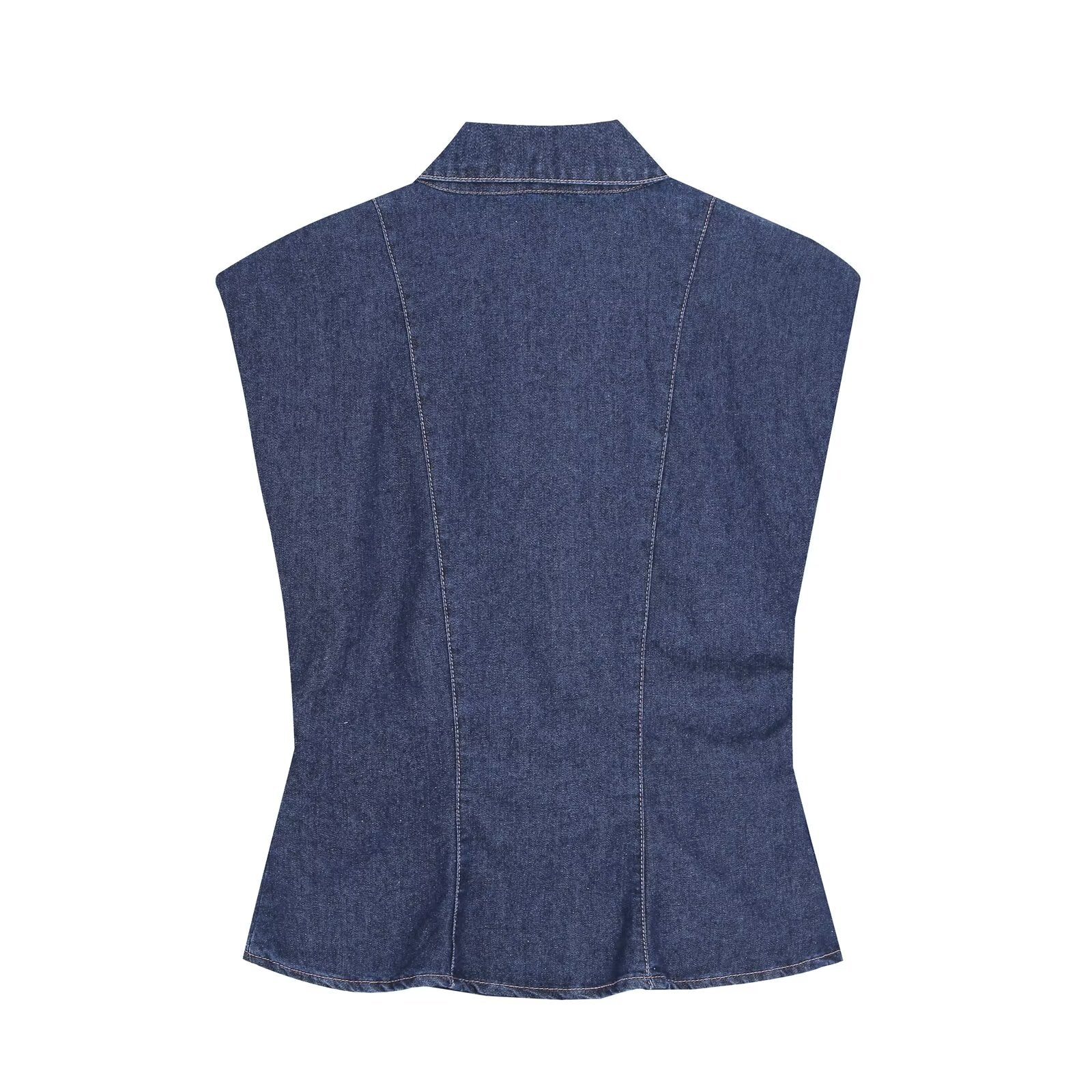 suit Women's 2 pieces pocket decoration sleeveless denim shirt+bucket jeans
