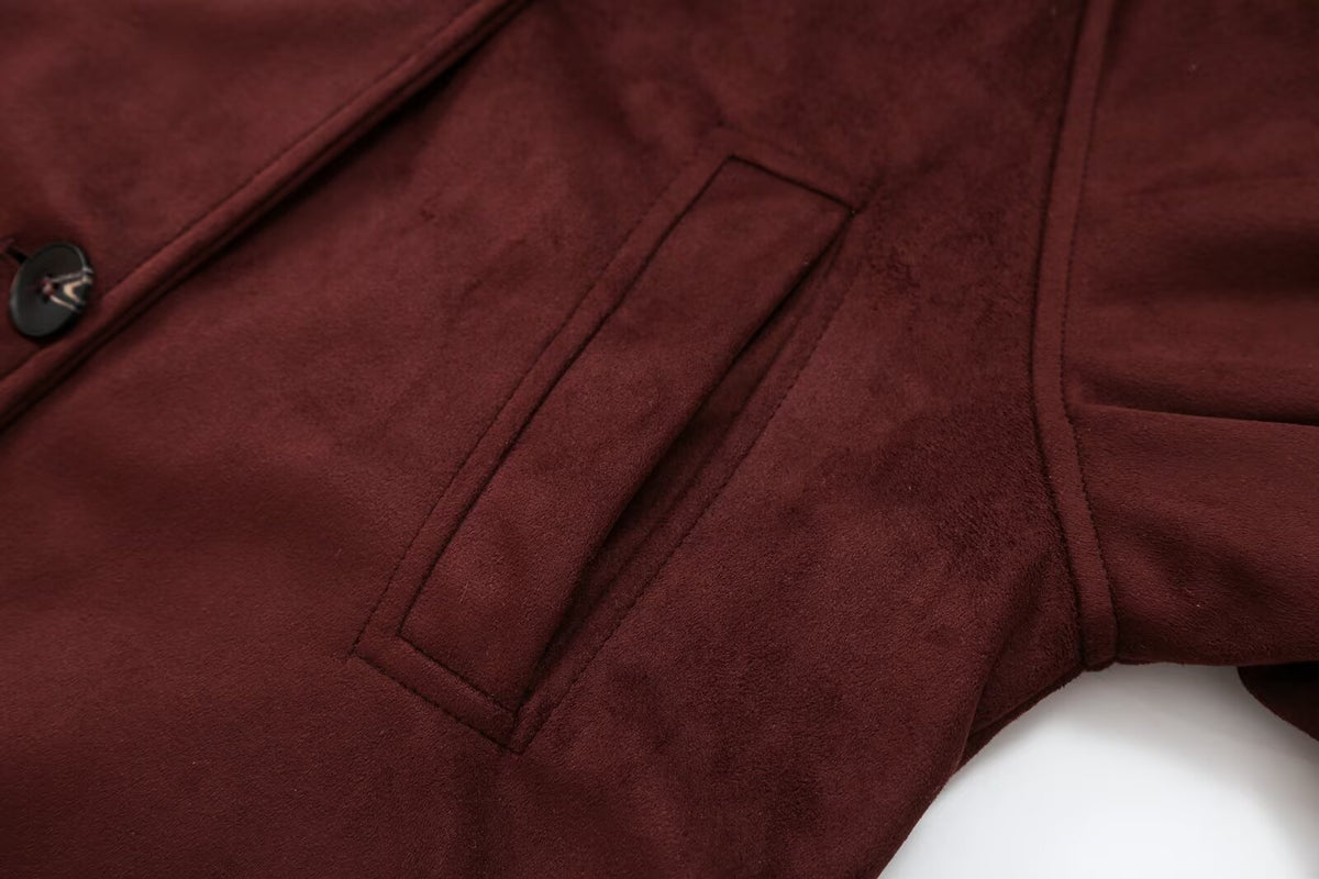 Women's with belt suede texture effect jacket Coat